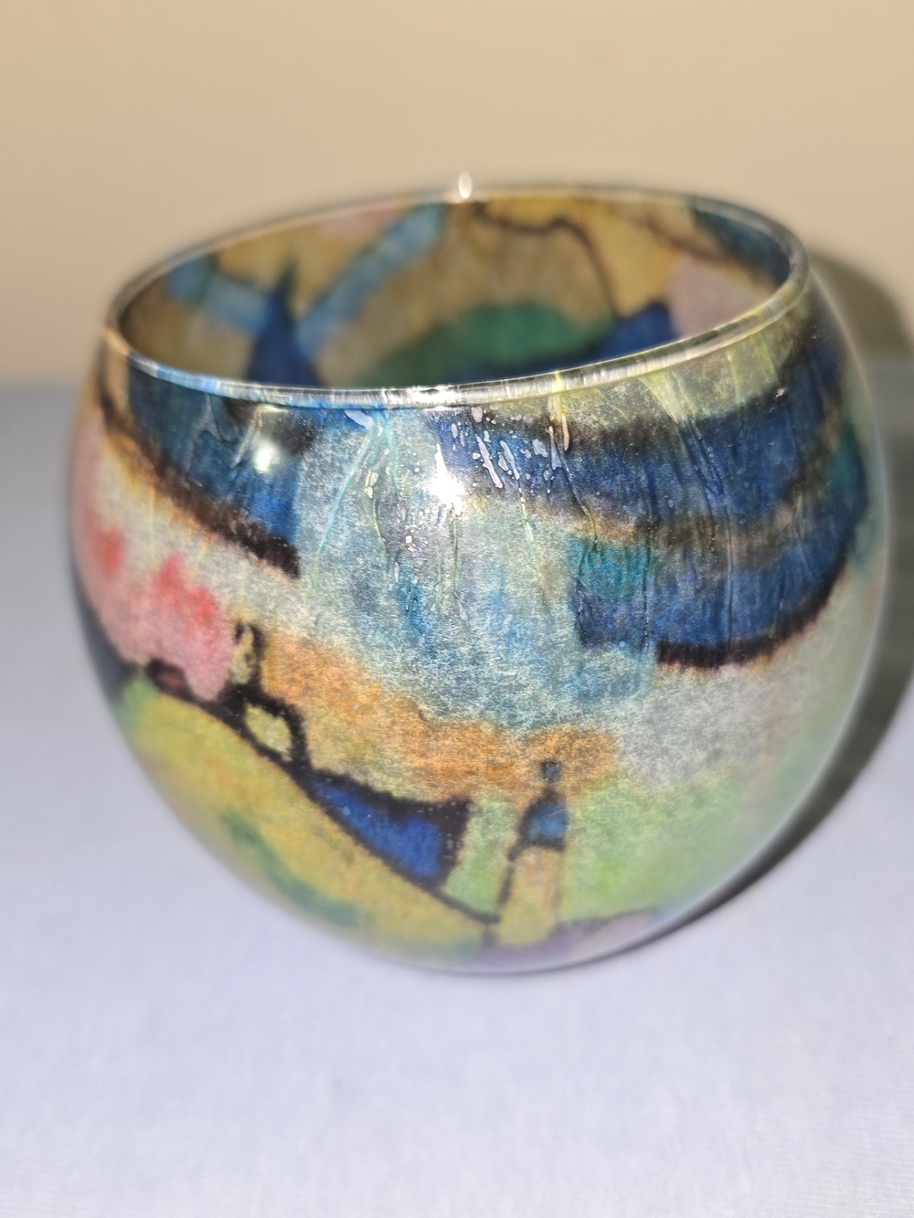 Kandinsky Inspired Abstract Art Glass Votive Holder